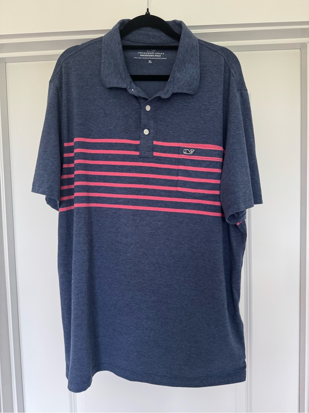 Vineyard Vines Men's Edgartown  Navy Polo with Pink Stripes Size XL